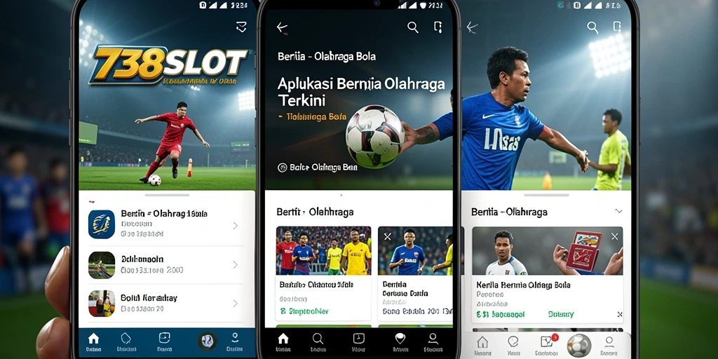 Screenshot utama aplikasi 738SLOT menampilkan antarmuka berita Olahraga Bola.