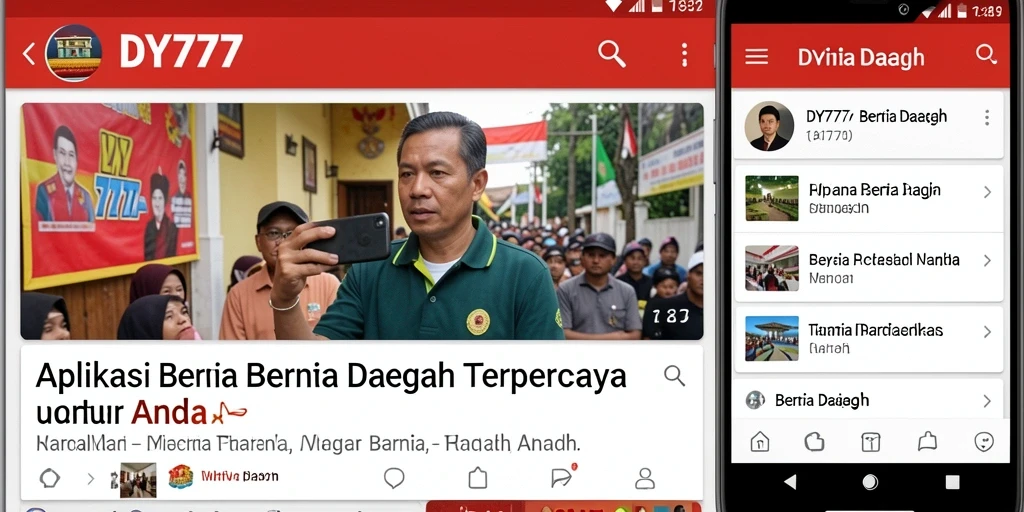 Tampilan antarmuka aplikasi DY777 dengan berbagai berita daerah.