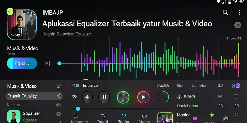 Antarmuka aplikasi IMBAJP dengan fungsi Equalizer yang menarik.