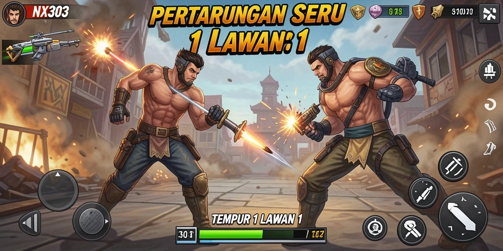 Tampilan antarmuka utama NX303 dalam pertarungan 1 lawan 1.