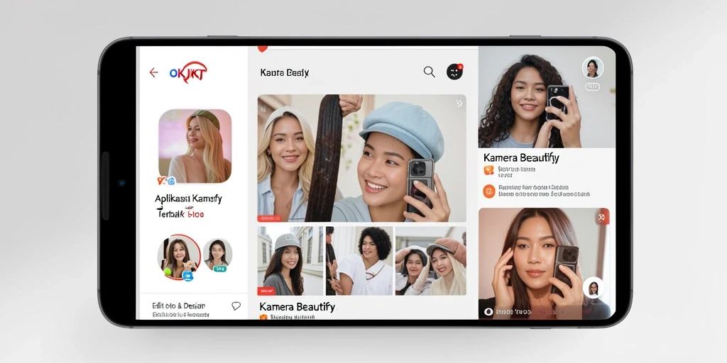 Antarmuka utama OKJKT dengan fitur Kamera Beautify yang lengkap.