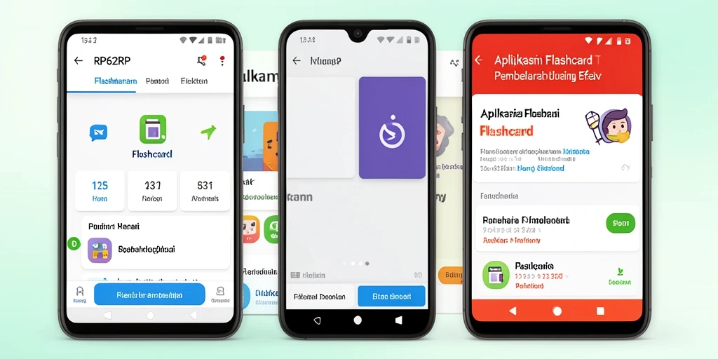 Tampilan antarmuka aplikasi RP62RP dengan fitur Flashcard yang menarik.